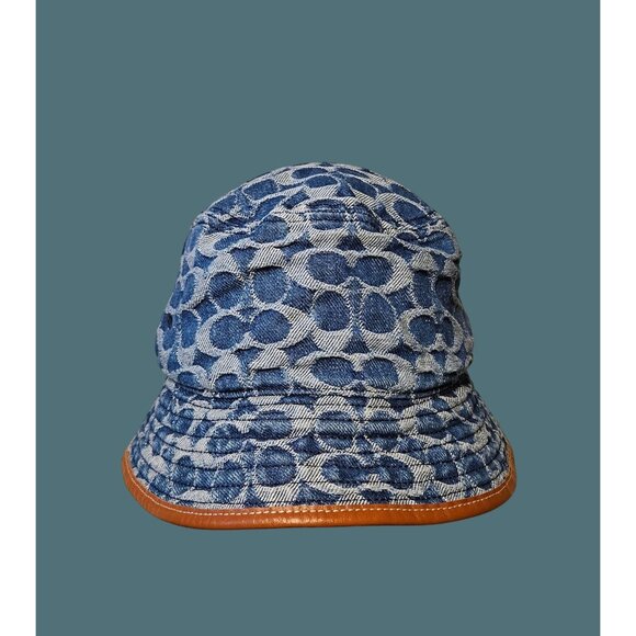 Coach Signature Denim Bucket Hat Leather Trim Unisex OS - Picture 3 of 9